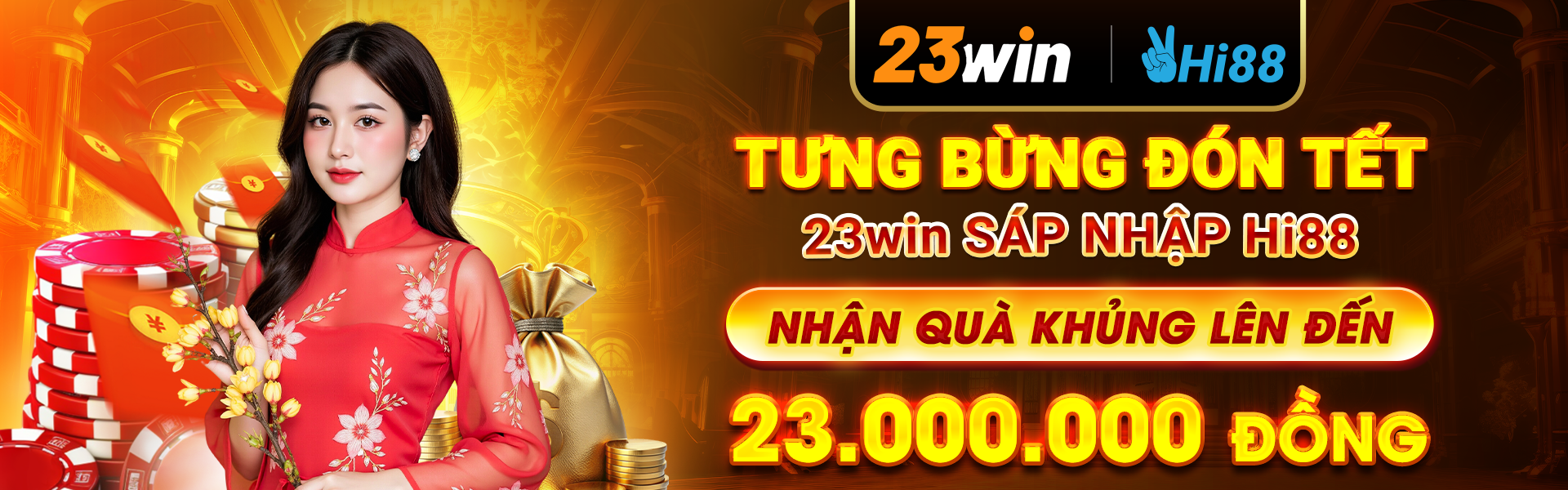 banner 23win đón tết, sáp nhập hi88